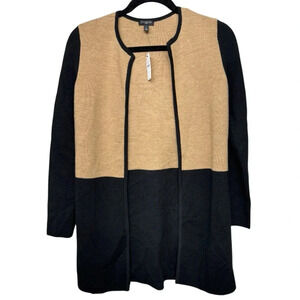 Talbots Tan and Black Marino Wool Blend Longsleeve Cardigan Size Small Petite